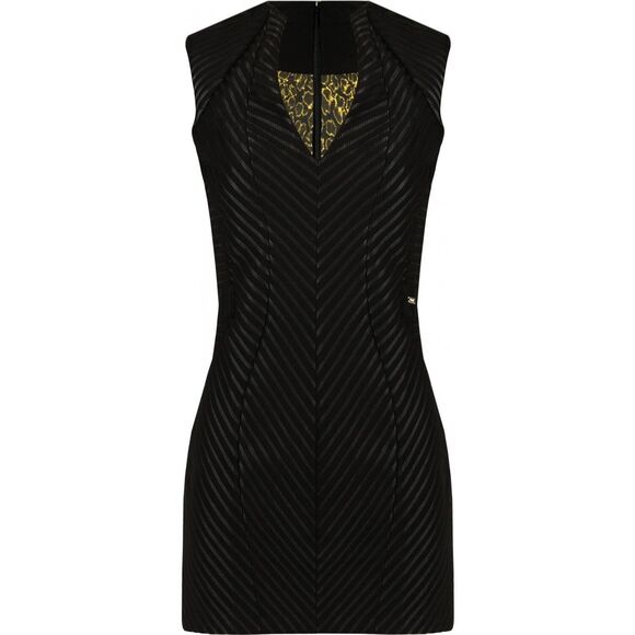 New Womens 4 NWT Just Cavalli Black Low V Dress 40 Designer Sheath Sexy Satin - Picture 2 of 9